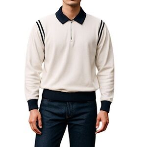 Bogey Boys by Macklemore Terry Cloth Long Sleeve Polo Shirt, White/Black, M, NWT